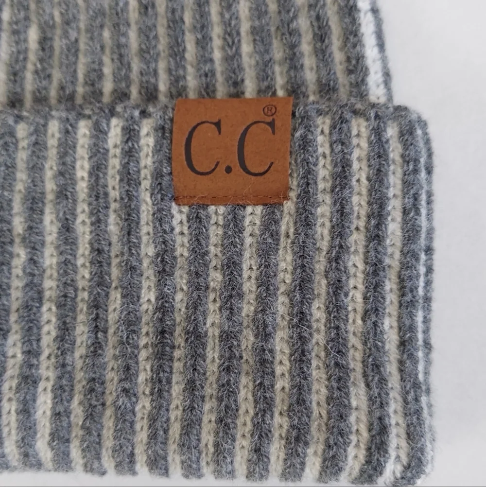 Striped Winter Beanie Hat Womens Unisex Gray Soft Warm Hat Winter New Stretch